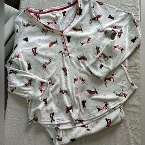 Laura Ashley gray dog pajama set long sleeve women’s size small